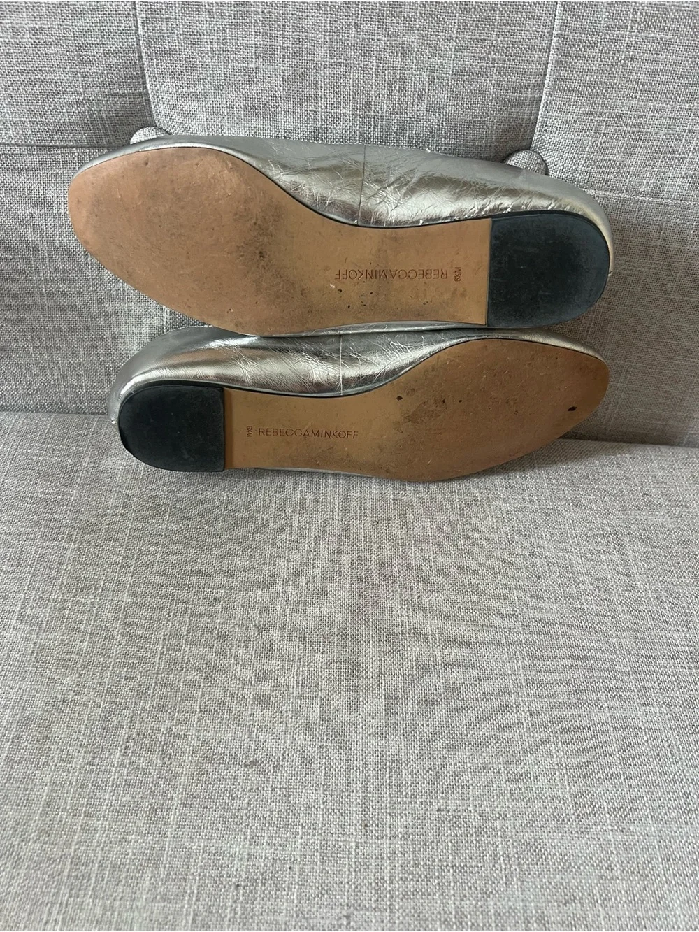 Rebecca Minkoff Silver Ballet Flats, women’s 6.5, crackled, office casual dressy
